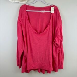 LANE BRYANT Swoop Neck High Low Long Sleeve Coral Top Shirt NWT / Plus 26 - 28